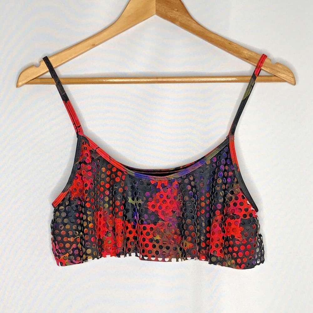 Beach Riot Bikini Top Womens M Multicolor Laser Cut Mesh Flounce Abstract Print